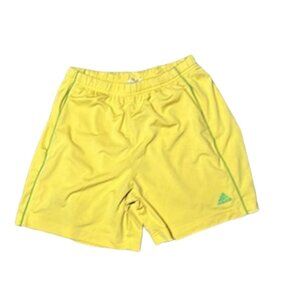 Adidas yellow running shorts green stripe